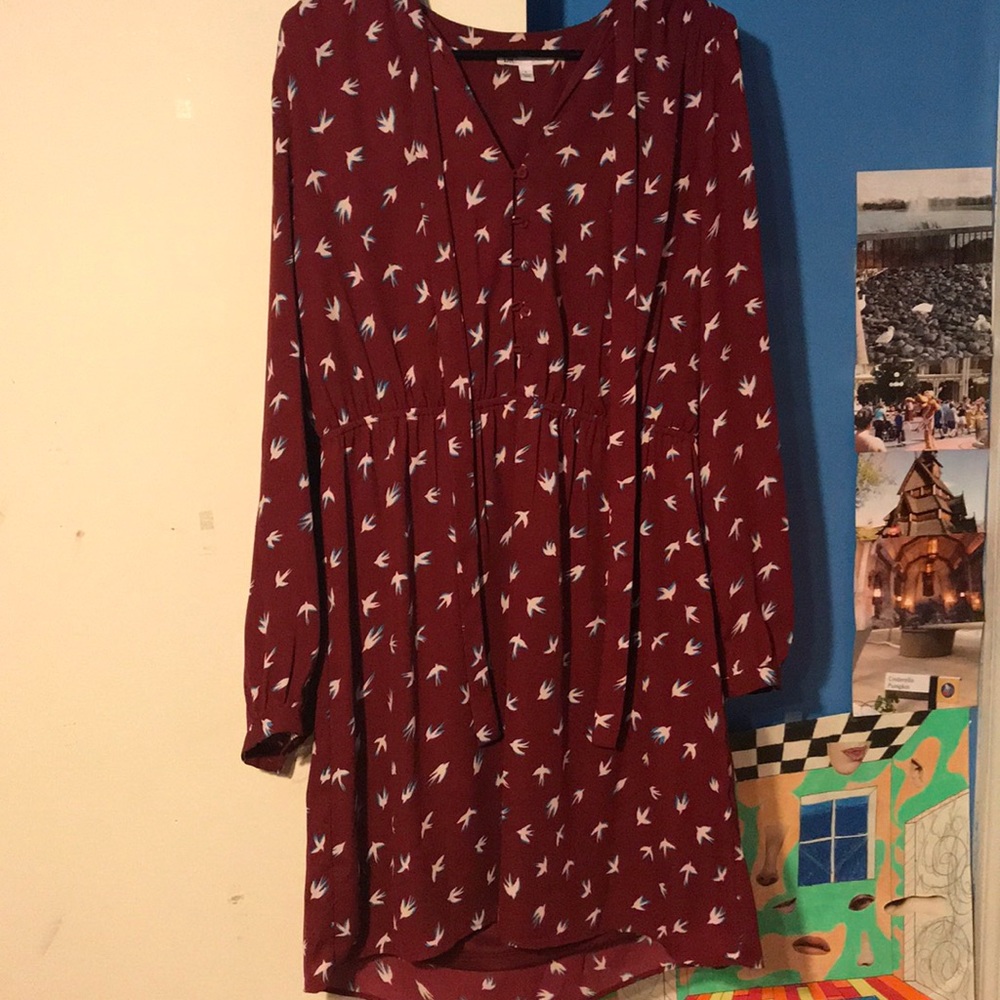 Bird Pattern Chiffon Dress